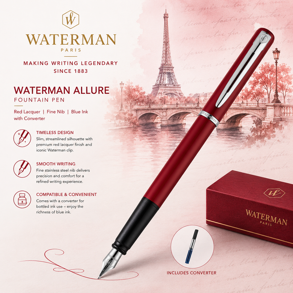 Waterman Allure fountain pen, red lacquer, fine nib, blue ink
