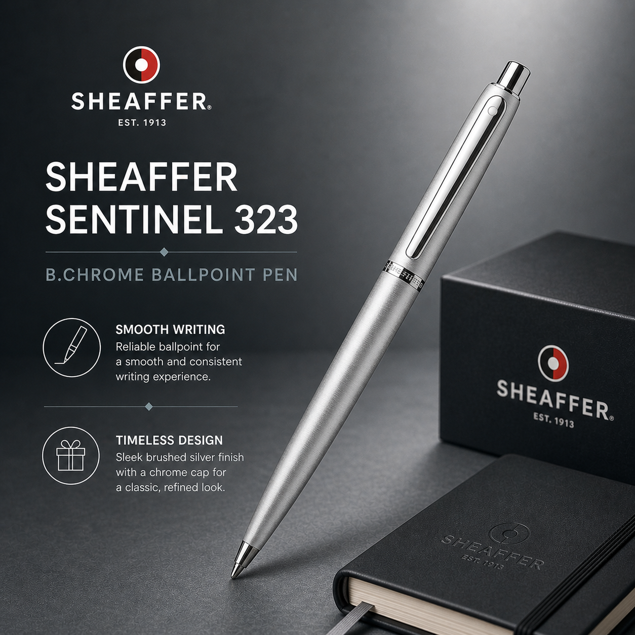 Sheaffer Sentinel 323 Ballpoint Pen — Brushed Chrome | Chrome Trim