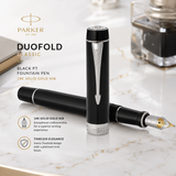 Parker Duofold Classic Black Fountain Pen – 18K Solid Gold Nib