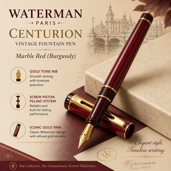 Waterman Centurion fountain pen, marble red, screw converter fill
