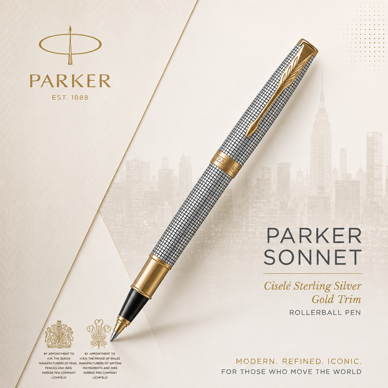 Parker Sonnet Ciselé Sterling Silver GT Rollerball Pen