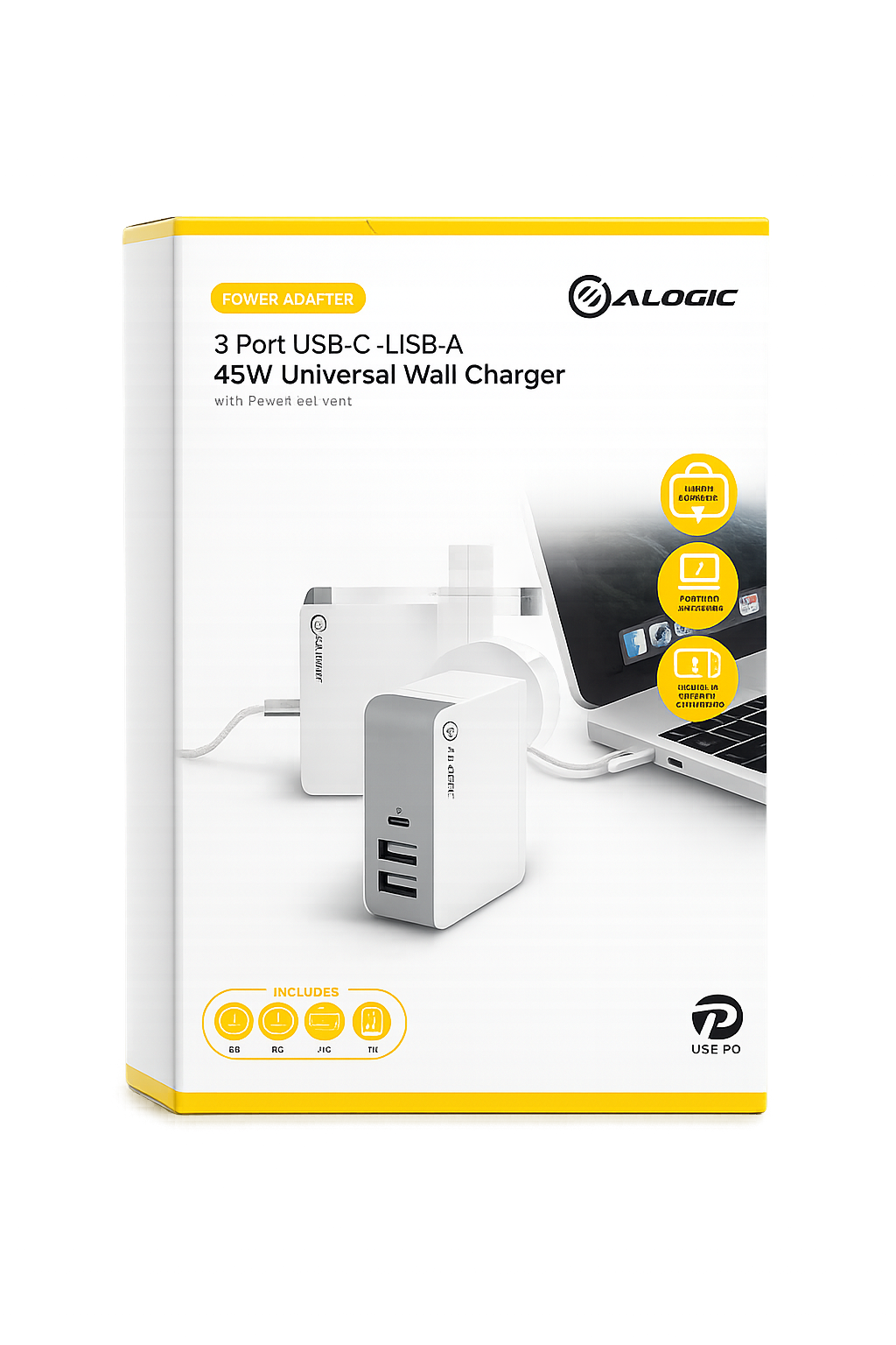 ALOGIC 3-Port USB-C & USB-A 45W Travel Charger with Multi-Country Plugs & Power Delivery