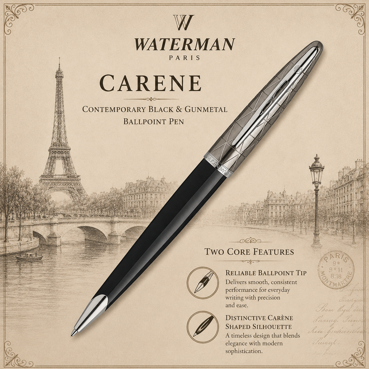 Waterman Carene Ballpoint Pen – Contemporary Black & Gunmetal