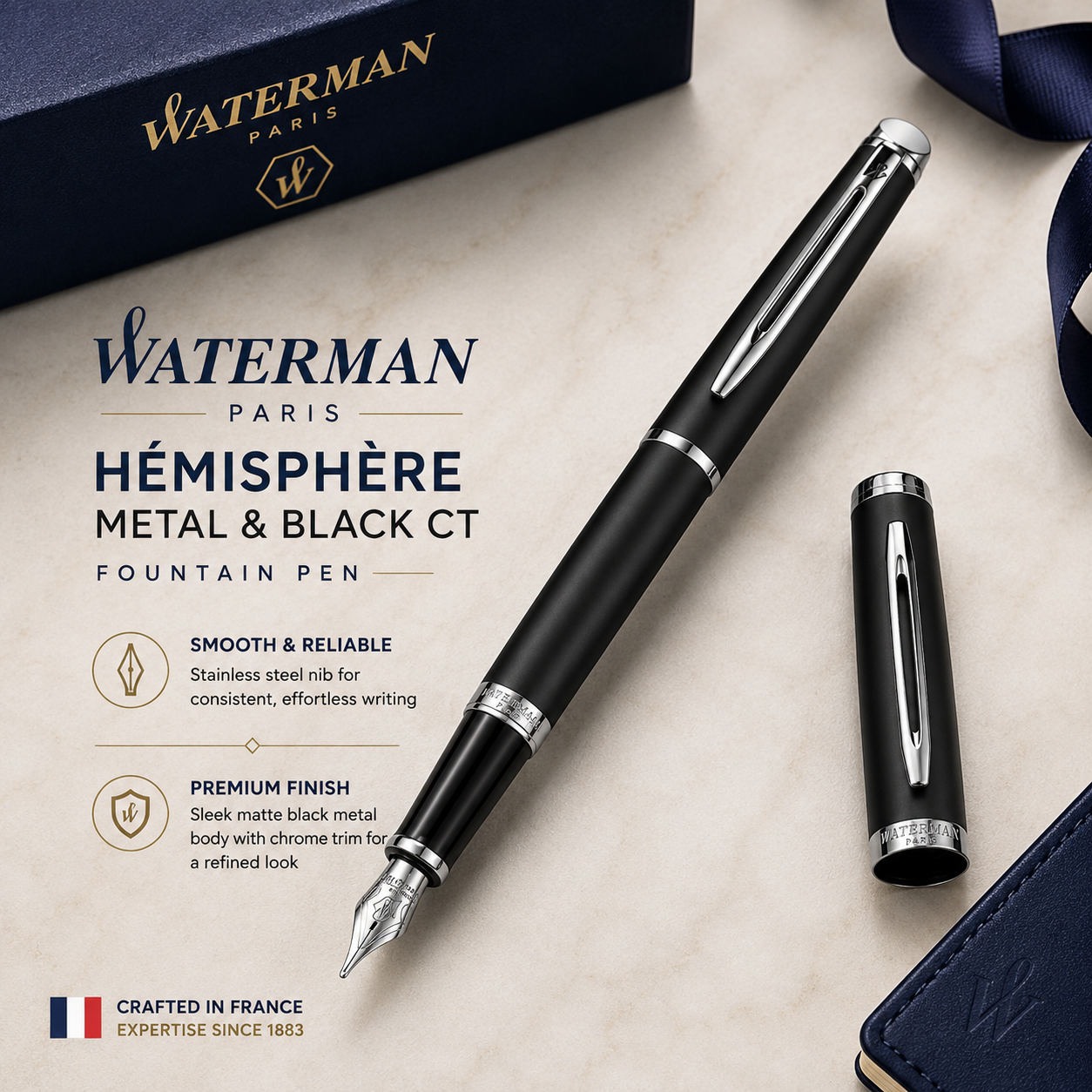 Waterman Hémisphère Fountain Pen – Metal & Black CT