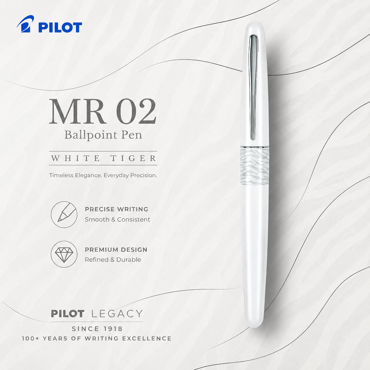 Pilot MR 02 Ballpoint Pen – White Tiger