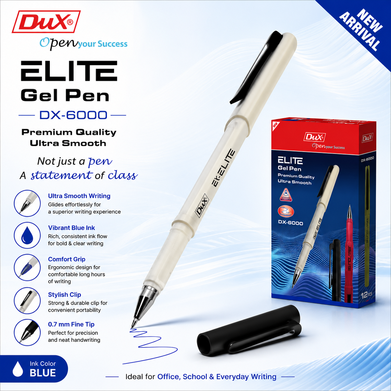 Dux Elite DX 6000 Gel Pen – Blue (Pack of 6 | Box of 12)