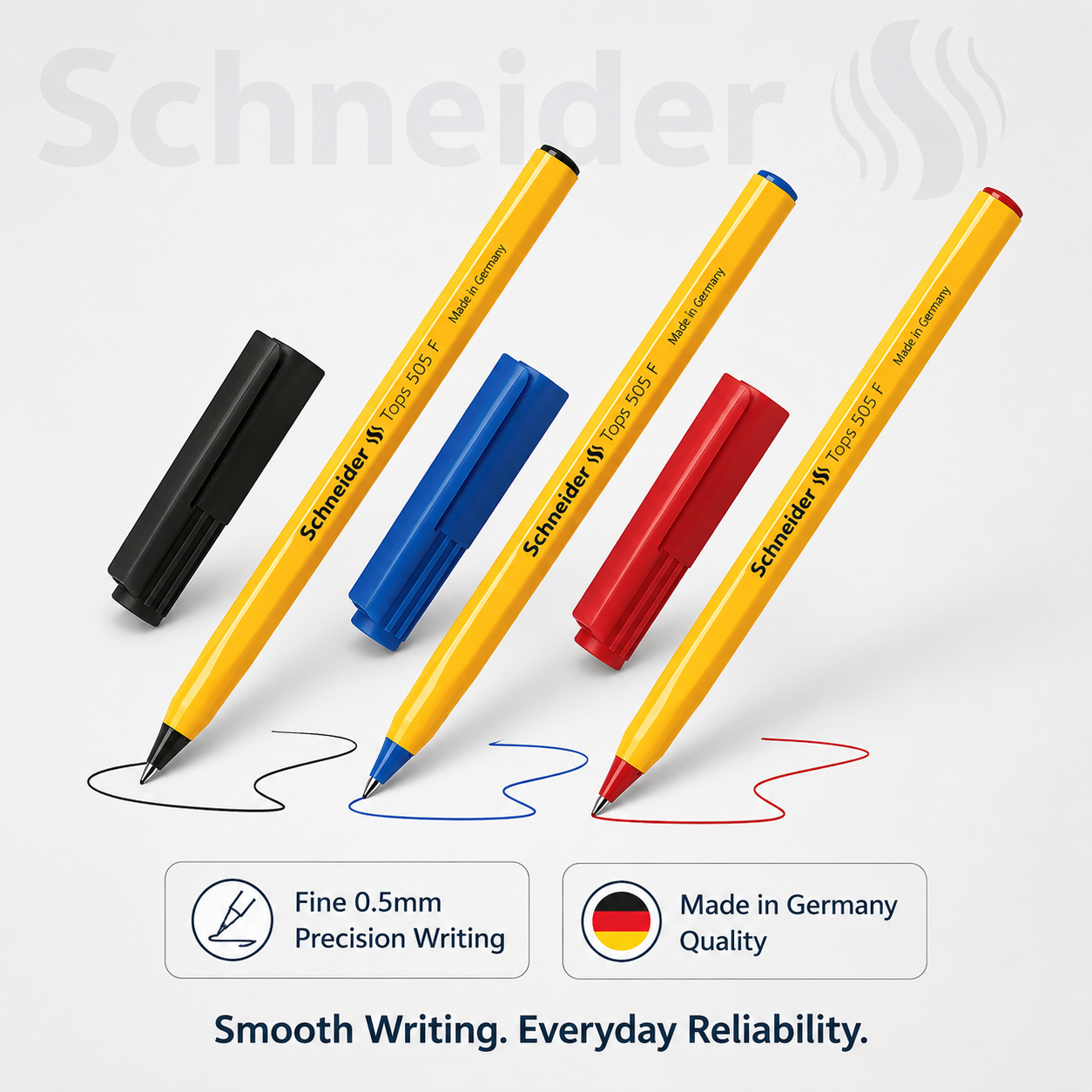 Schneider Tops 505 Ballpoint Pen – Fine Tip | Black, Blue & Red Ink