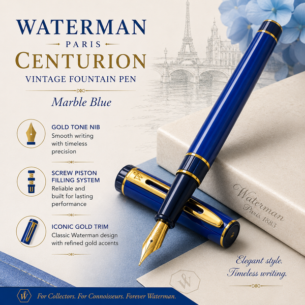 Waterman Centurion fountain pen, marble blue, medium nib