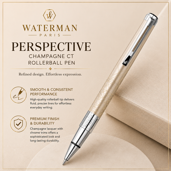 Waterman Perspective rollerball pen, champagne with chrome trim