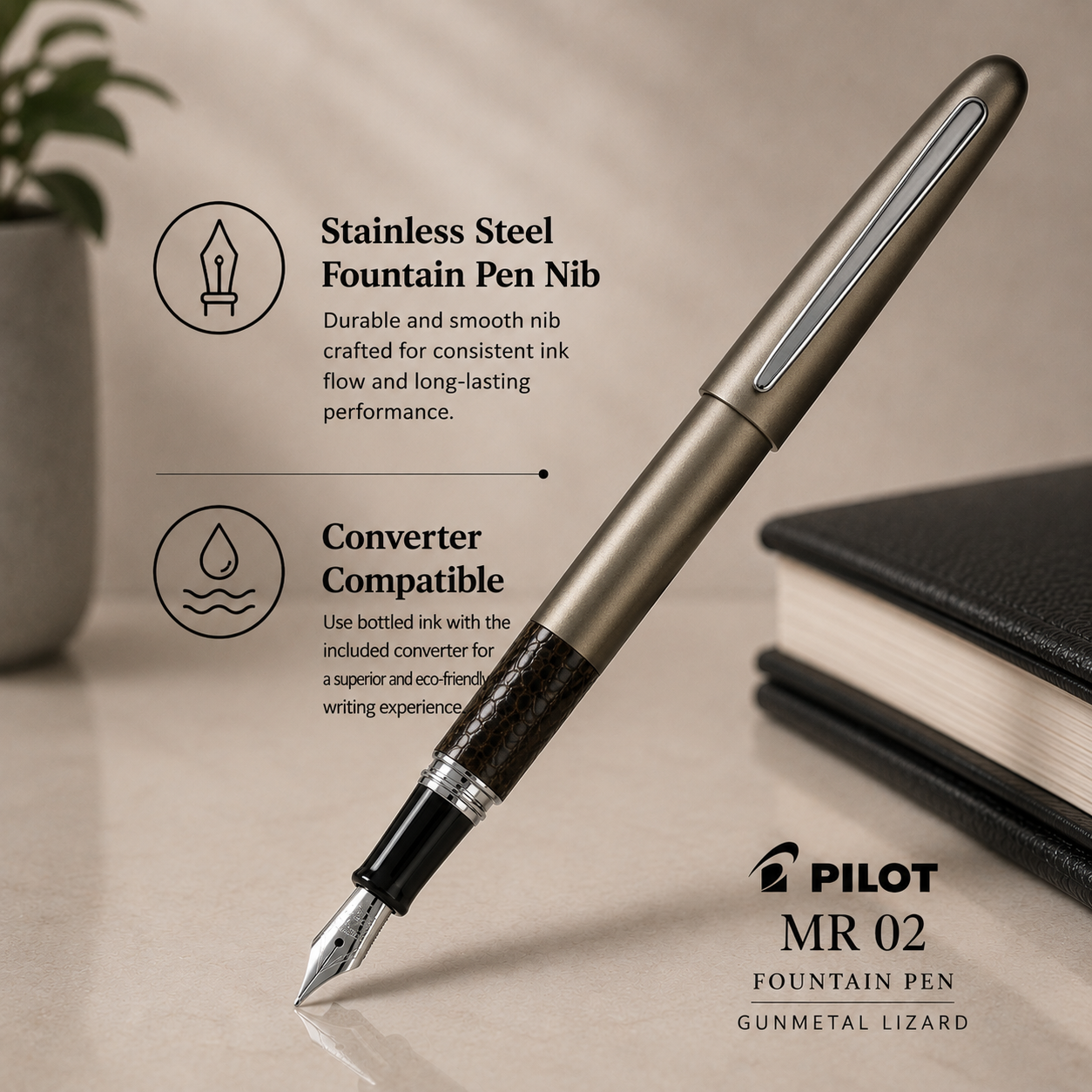 Pilot MR 02 Fountain Pen – Gunmetal Lizard