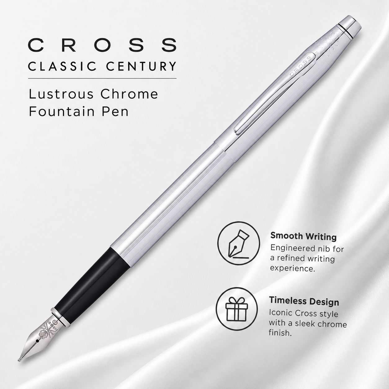 Cross Classic Century Fountain Pen | Lustrous Chrome | Smooth Nib