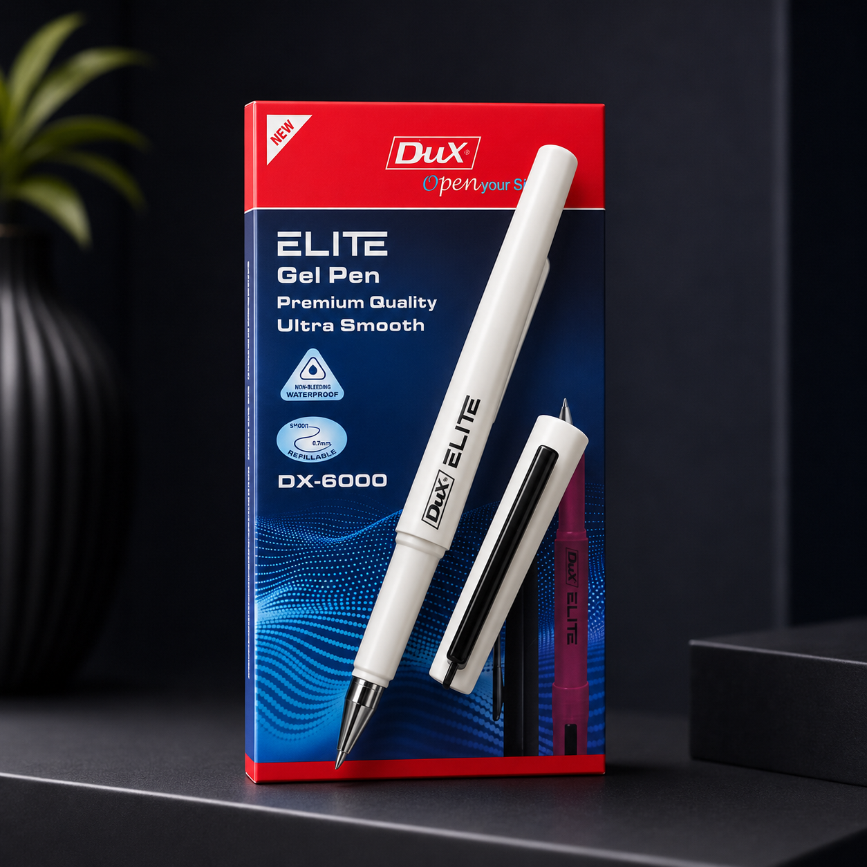 Dux Elite DX 6000 Gel Pen – Blue Ink (Pack of 6 | Box of 12) 0.7 MM