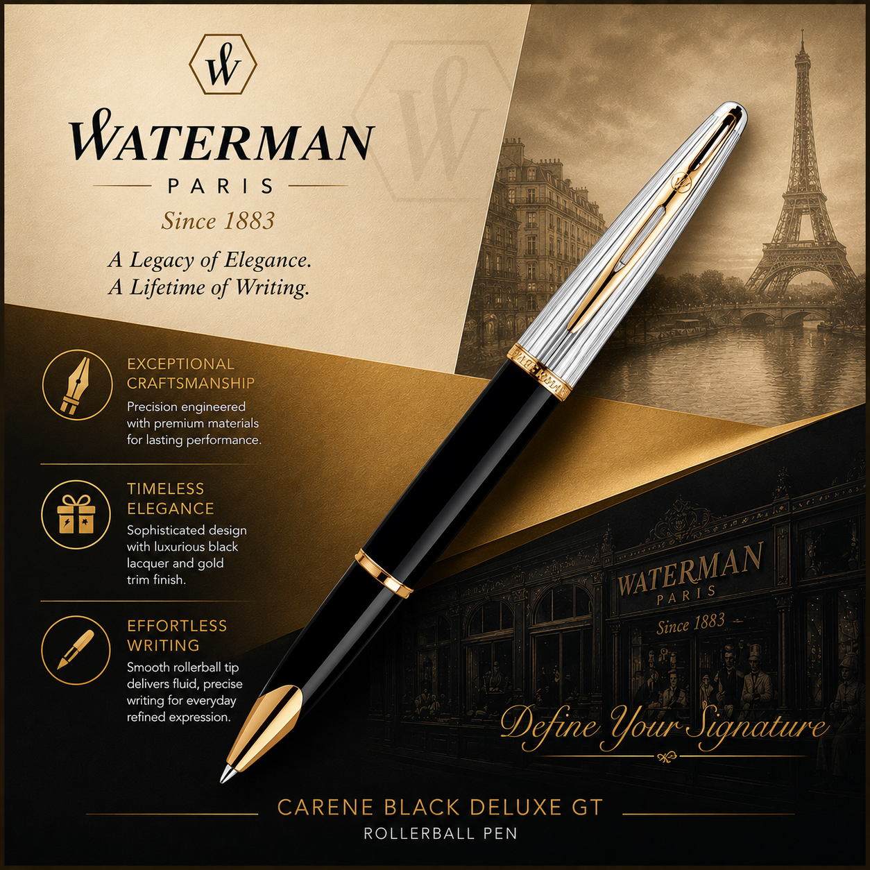 Waterman Carène Black Deluxe GT Rollerball Pen