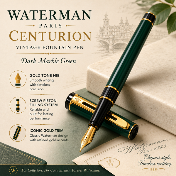 Waterman Centurion fountain pen, dark marble green, fine nib