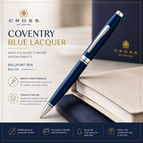 Cross Coventry Ballpoint Pen – Blue Lacquer with Polished Chrome (Blue Ink)
