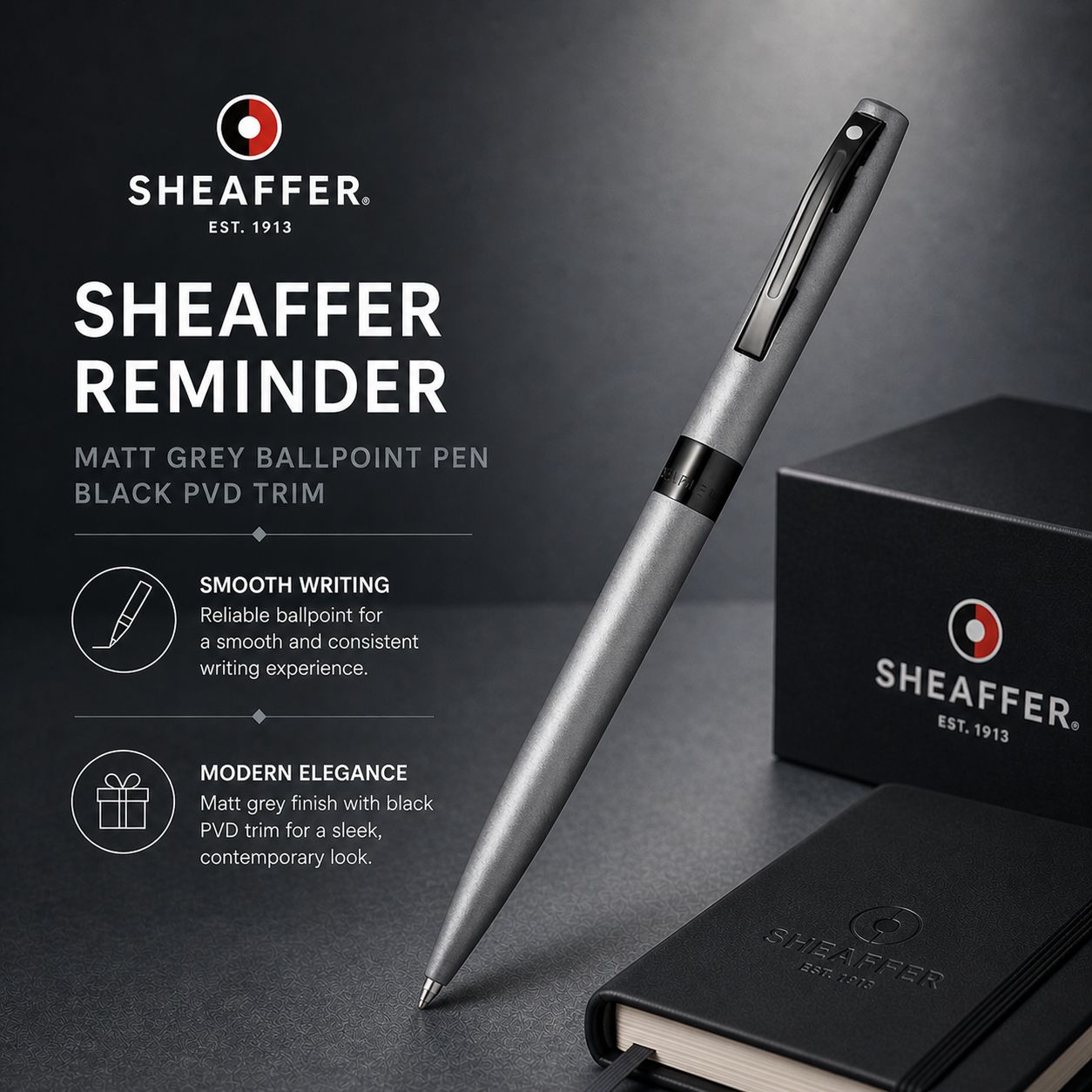 Sheaffer Reminder 9019 Ballpoint Pen — Matte Grey | Black PVD Trim