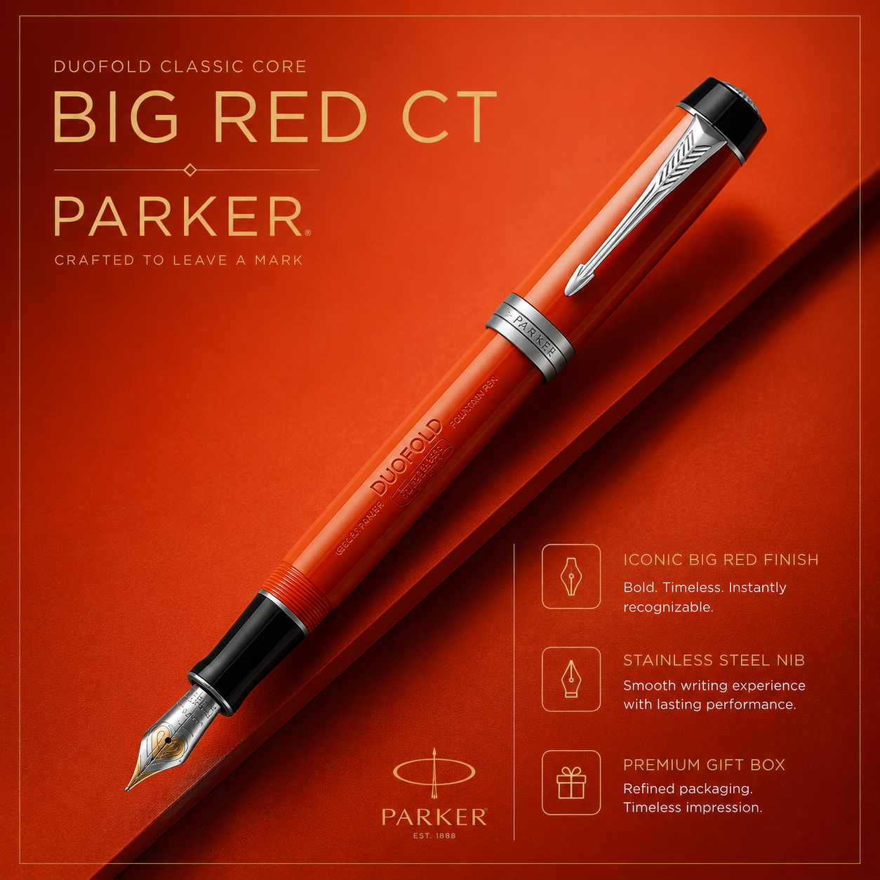 Parker Duofold Classic Fountain Pen – Big Red CT | Iconic Luxury Writing Instrument