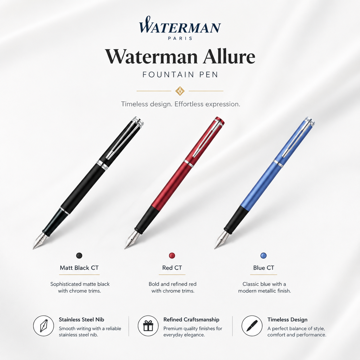 Waterman Allure Fountain Pen – Chrome Trim (CT)