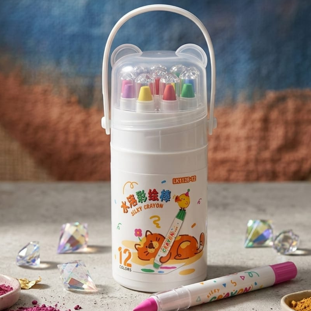 DEOXY Silky 12-Color Washable Crayons for Kids – Non-Toxic Lipstick Crayons