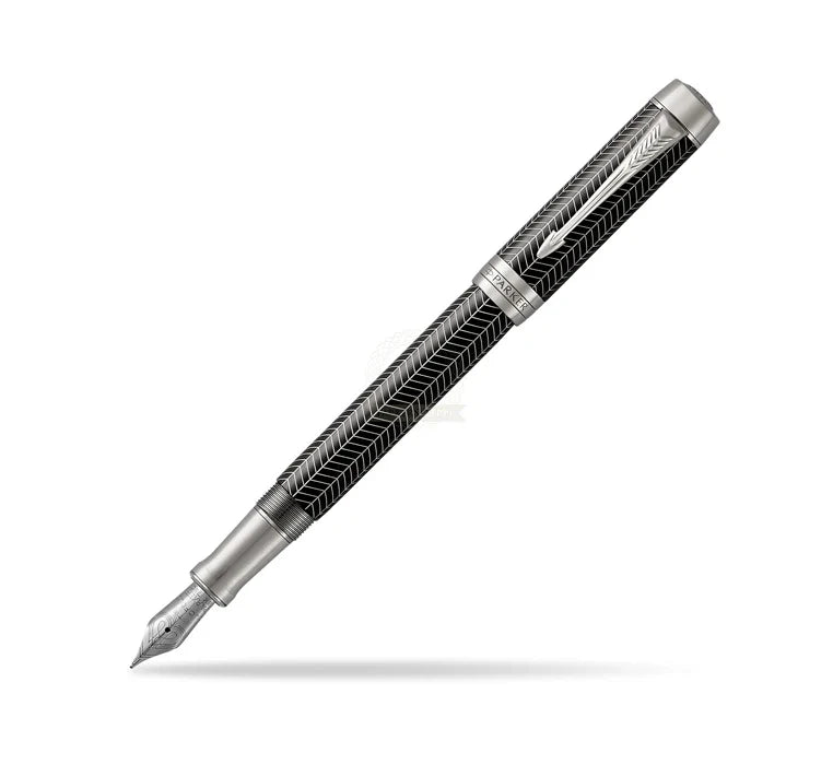 Parker Duofold Prestige Fountain Pen – Black Chevron CT | Luxury Writing Instrument