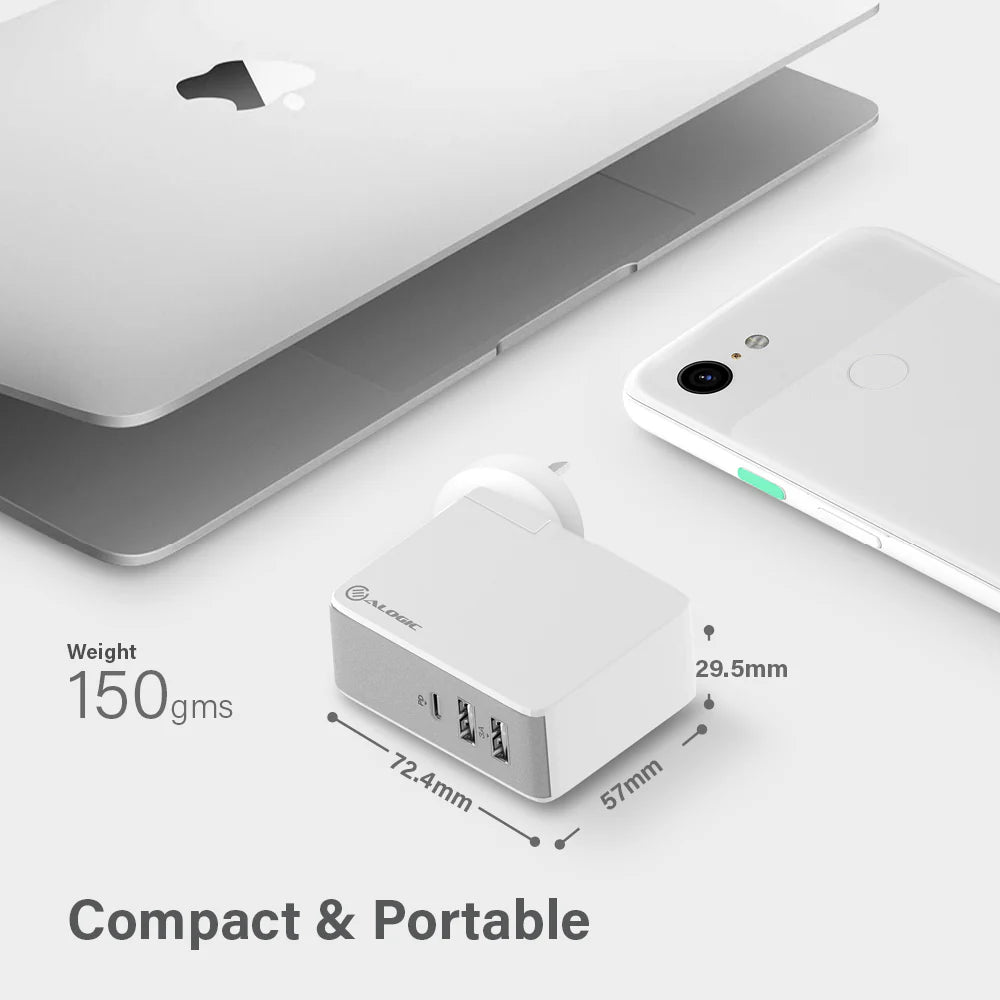 ALOGIC 3-Port USB-C & USB-A 45W Travel Charger with Multi-Country Plugs & Power Delivery