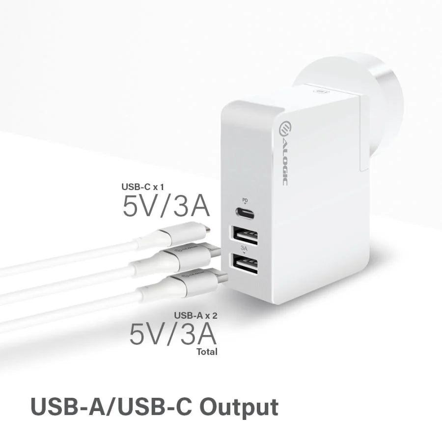 ALOGIC 3-Port USB-C & USB-A 45W Travel Charger with Multi-Country Plugs & Power Delivery