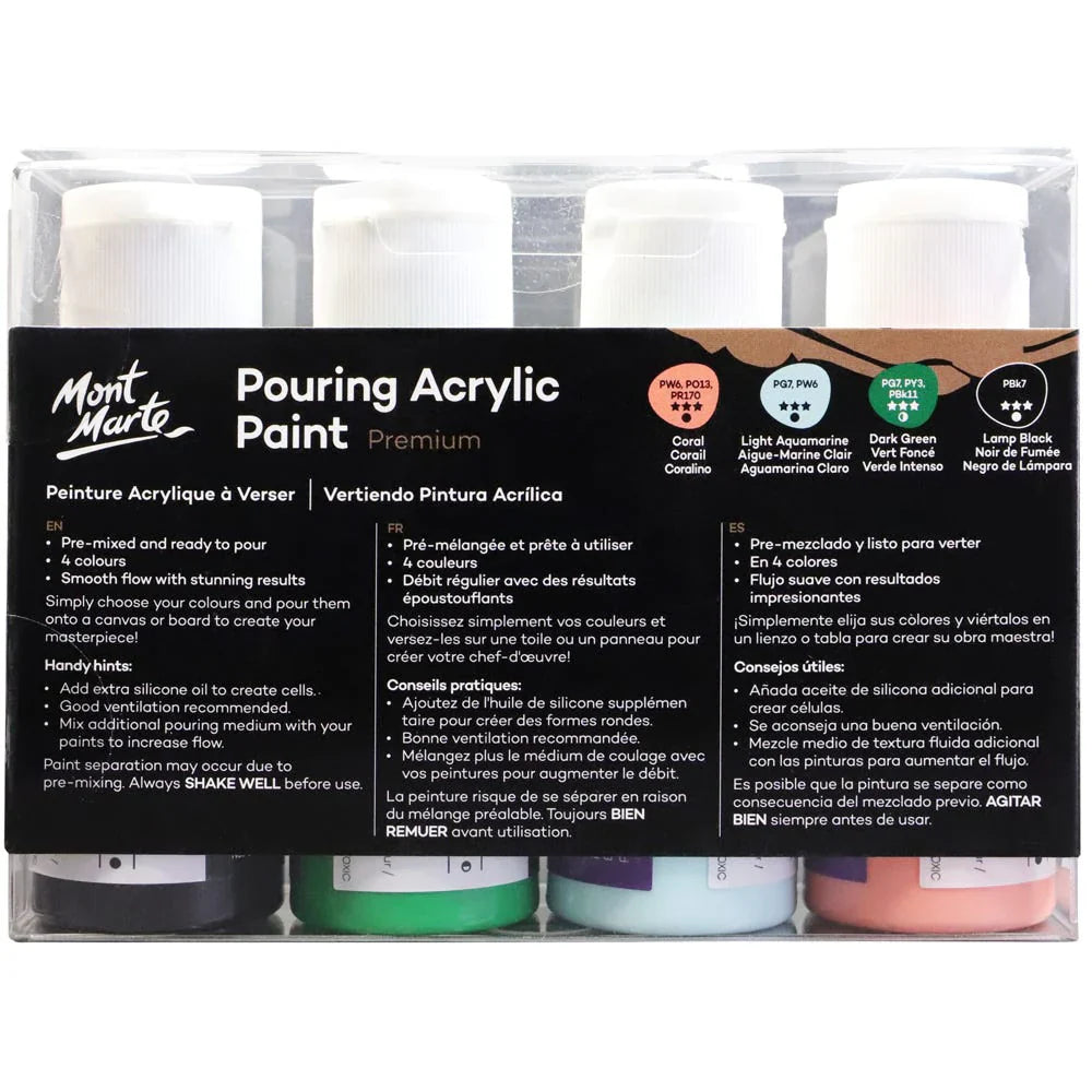 Mont Marte Premium Pouring Acrylic Paint 60ml Set Of 4 Rainforest