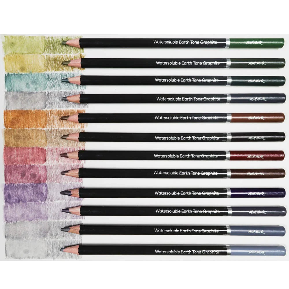 Mont Marte Watersoluble Earth Tones Coloured Graphite Pencils Signature Pack of 12