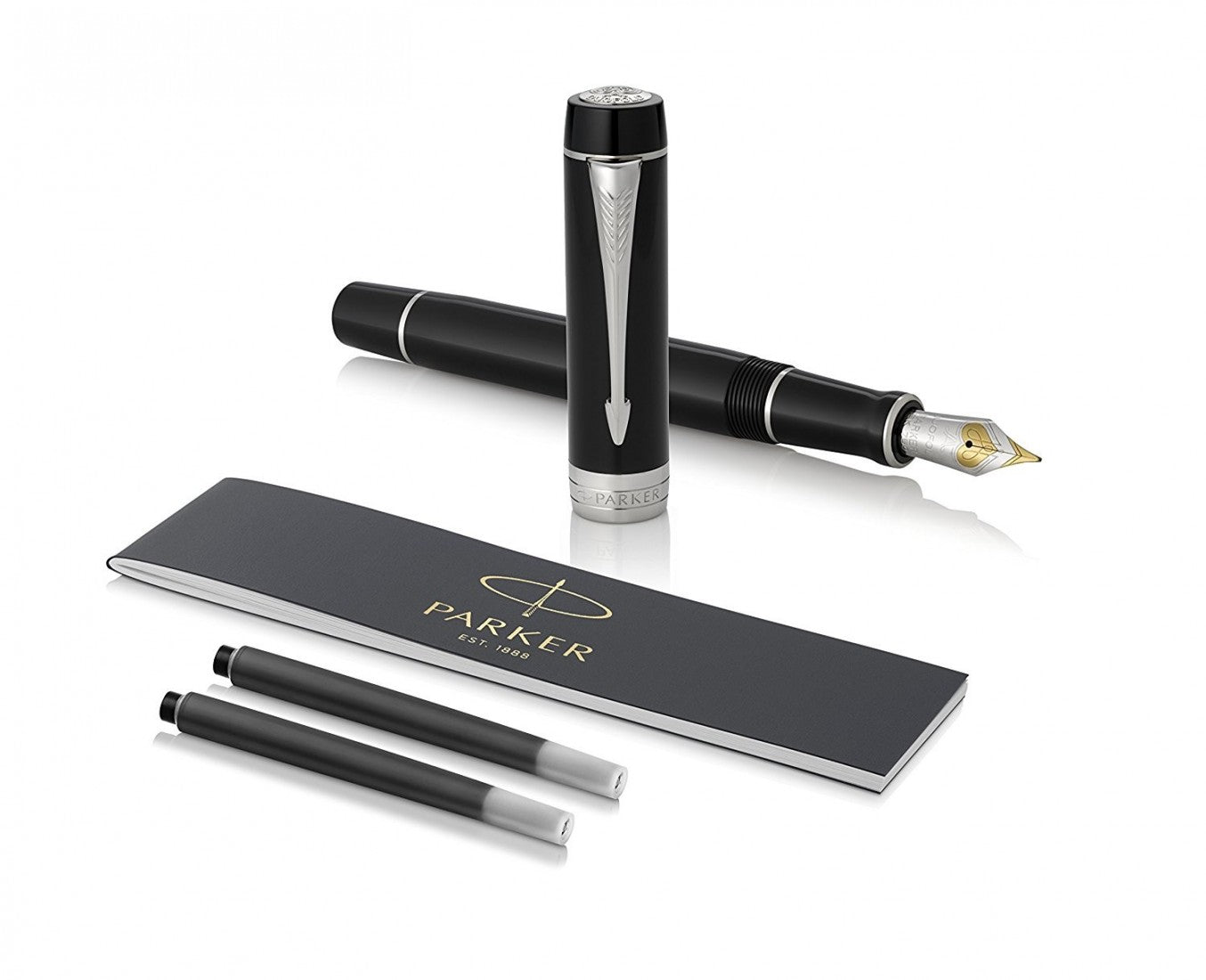 Parker Duofold Classic Black Fountain Pen – 18K Solid Gold Nib