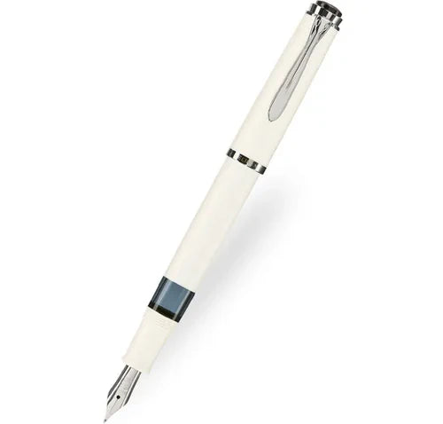 Pelikan Classic M205 Fountain Pen – White & Silver | Piston Filler | Made in Germany