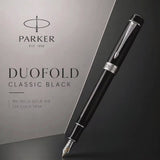 Parker Duofold Classic Black Fountain Pen – 18K Gold Nib | 23K Gold Trim