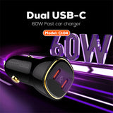 LDNIO C104 60W Dual USB-C PD Fast Car Charger – Original | Super Fast Charging