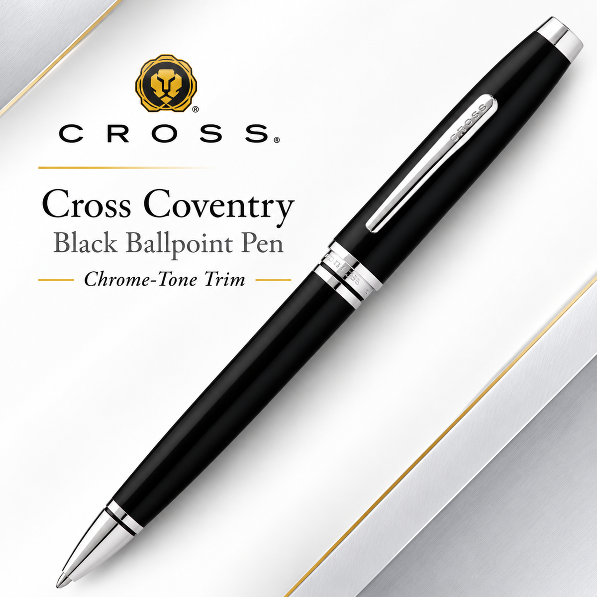 Cross Coventry Black Ballpoint Pen – Chrome-Tone Trim (AT0662-6)