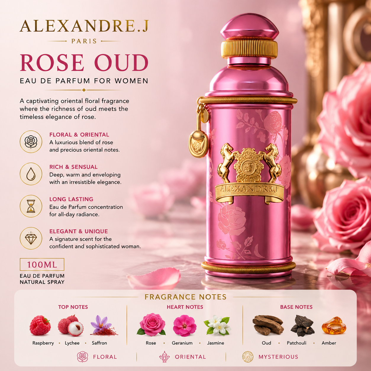 Alexandre.J Rose OUD For Women EDP 100Ml