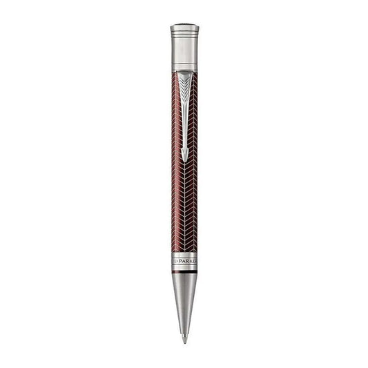 Parker Duofold Prestige Burgundy Chevron CT Ballpoint Pen – Palladium-Plated Trim
