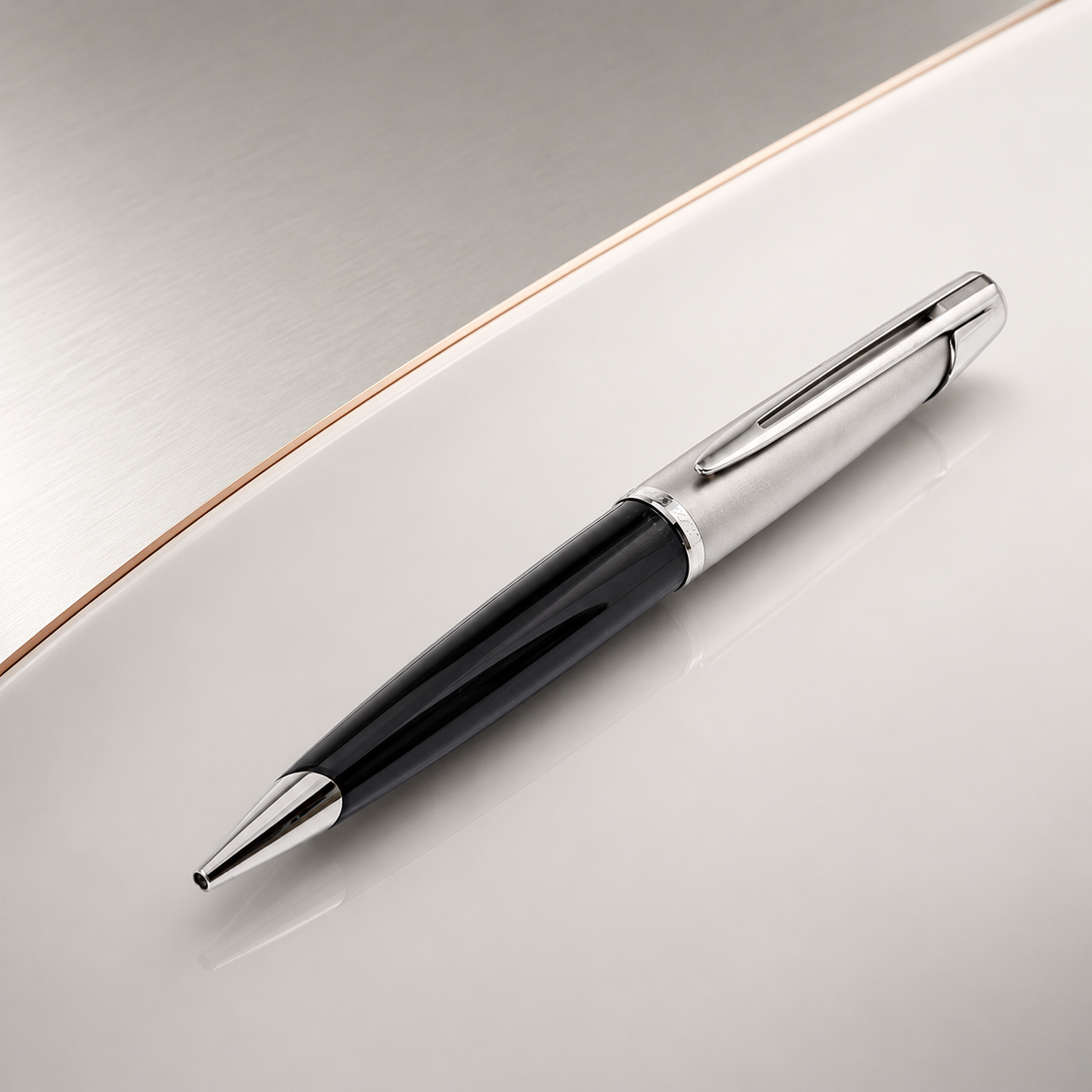 Waterman Edson Diamond Black Ballpoint Pen – Platinum-Plated Trim