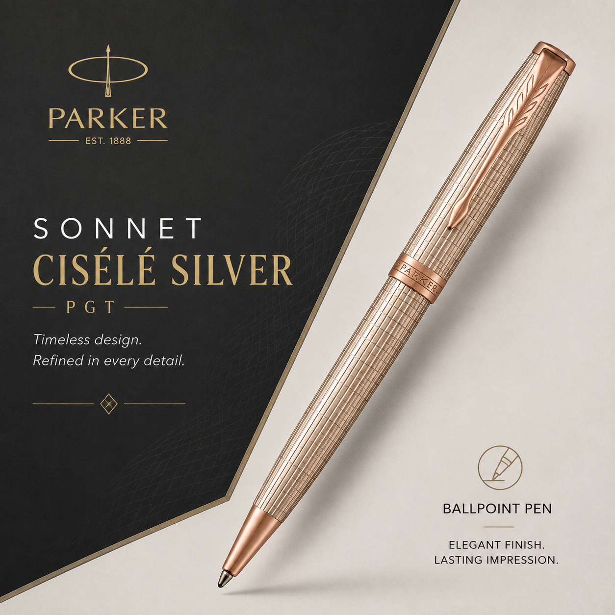 Parker Sonnet Ballpoint Pen – Cisélé Silver PGT