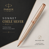 Parker Sonnet Ballpoint Pen – Cisélé Silver PGT