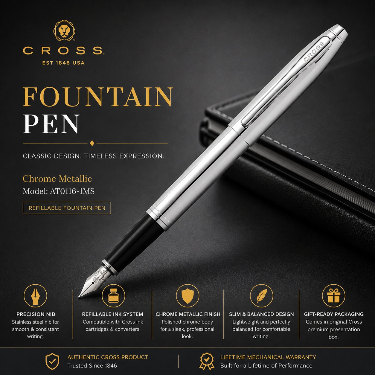 Cross Fountain Pen | Chrome Metallic | AT0116-1MS
