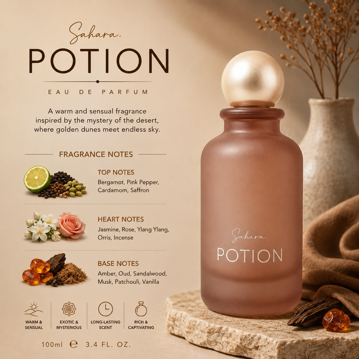 Potion Sahara Eau De Parfum 100ml – Unisex Oriental Spicy Woody