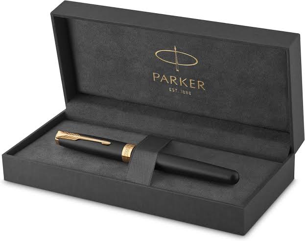 Parker Sonnet Matte Black Lacquer GT Fountain Pen – 18K Solid Gold Nib & Gold-Plated Trim