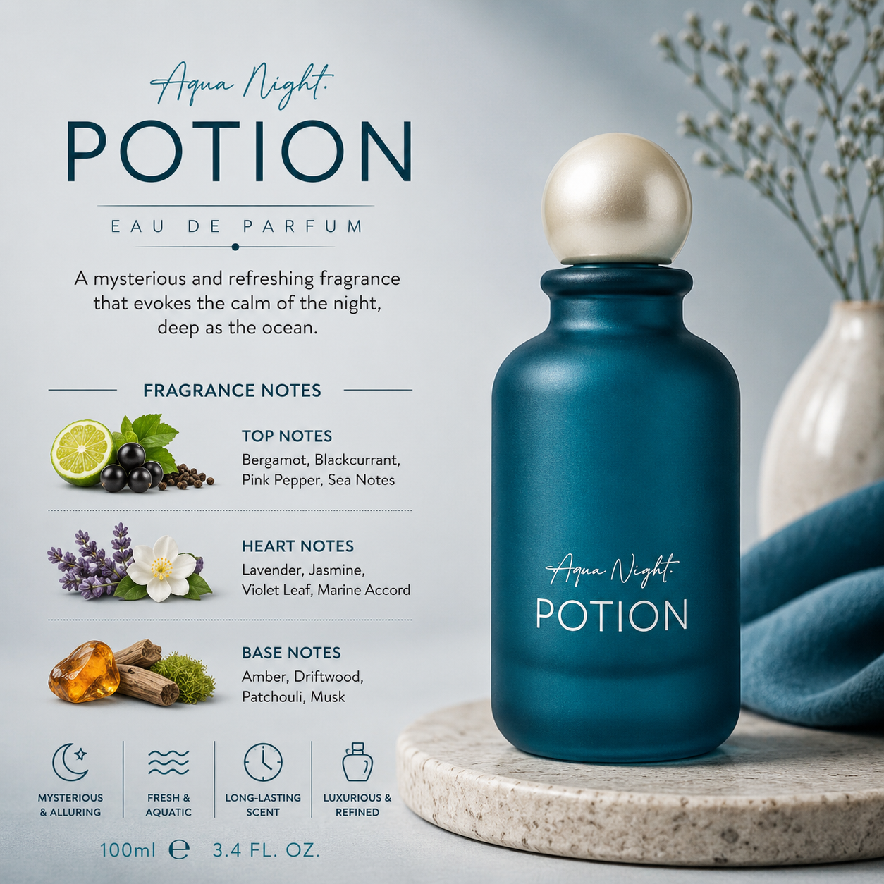 Potion Aqua Night Eau De Parfum 100ml – Unisex Fresh Aquatic