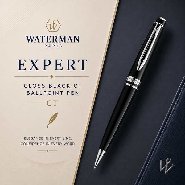 Waterman Expert Gloss Black CT Ballpoint Pen – Premium Writing Instrument