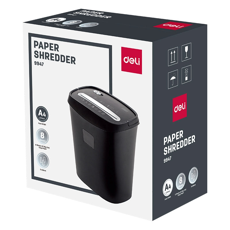 Deli E9947 Cross-Cut Paper Shredder – 8 Sheets | P-3 Security | 15L Bin | Shreds Paper, Staples, Clips & Credit Cards