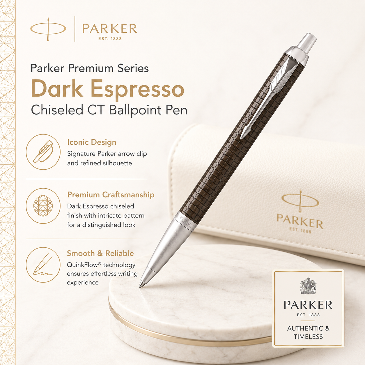 Parker Premium Series Ballpoint Pen – Dark Espresso Chiseled CT