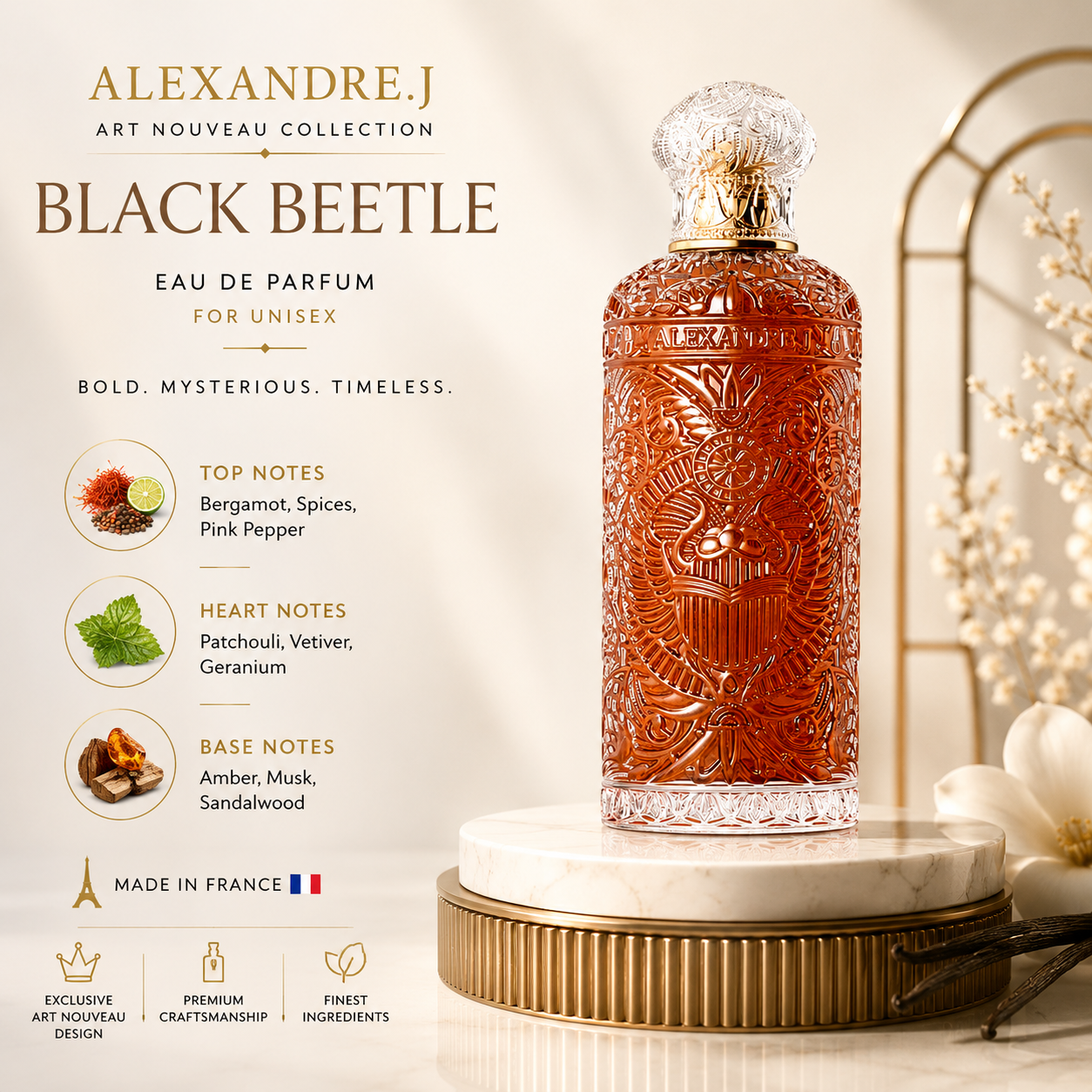 Alexandre.J Black Beetle EDP 100ml, black niche unisex perfume bottle