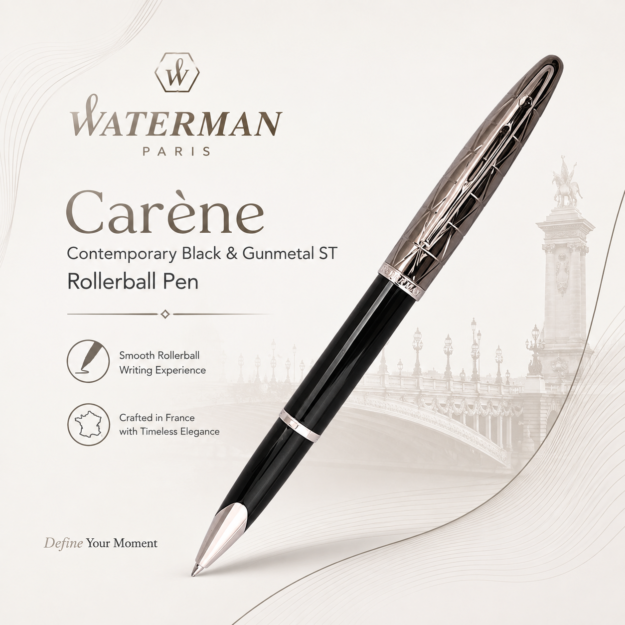 Waterman Carène Contemporary Black & Gunmetal ST Rollerball Pen
