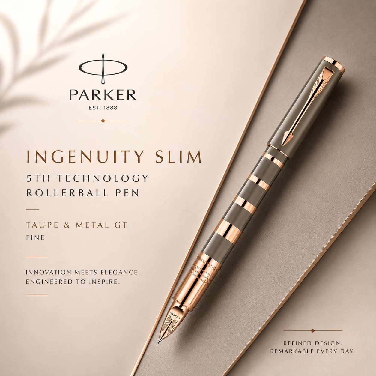 Parker Ingenuity Slim 5th Technology Rollerball Pen | Taupe & Metal GT, Fine