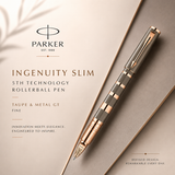 Parker Ingenuity Slim 5th Technology Rollerball Pen | Taupe & Metal GT, Fine