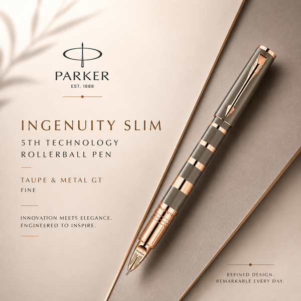 Parker Ingenuity Slim 5th Technology Rollerball Pen | Taupe & Metal GT, Fine